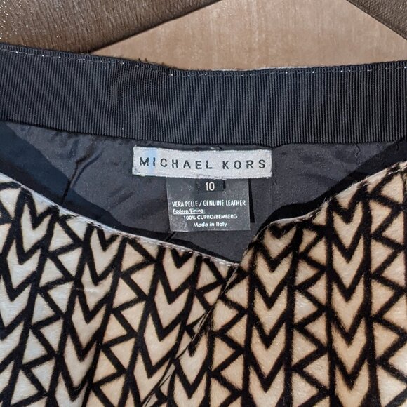 MICHAEL KORS Collection Cream Brown MK Monogram Leather Pencil Vintage Skirt _10 - Picture 2 of 6
